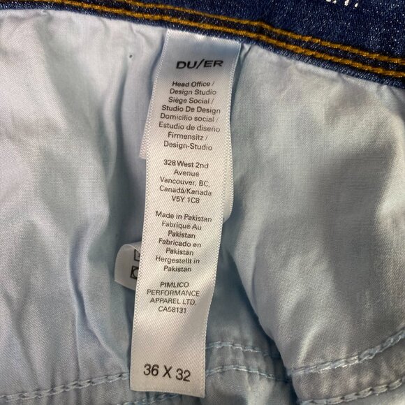 DU/ER Duer Jeans Men's 36 x 32 Fit 35 x 28.5 Blue L2X Relaxed Taper Stretch N2X - Picture 8 of 15